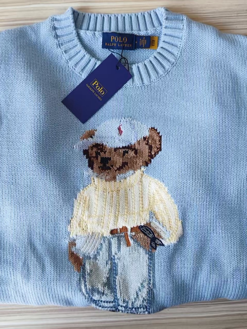 Polo by Ralph Lauren Light Blue Bear Intarsia Crewneck Sweater - Picture 3 of 6